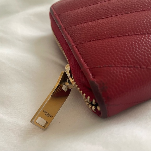 💯 Authentic YSL Chevron Pebble Leather Long Wallet - Picture 11 of 13